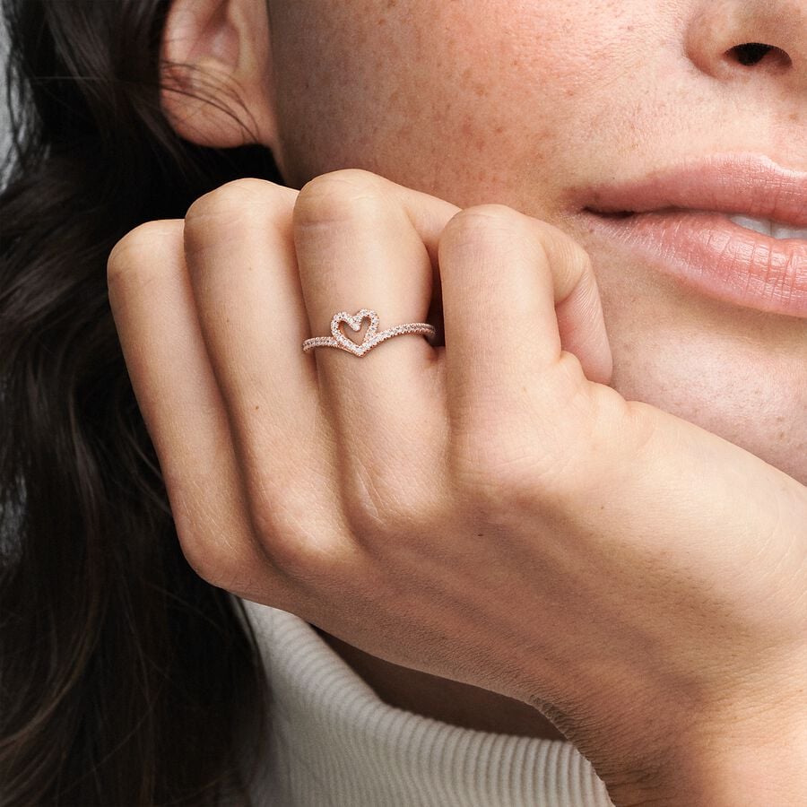 Sparkling Wishbone Heart Ring