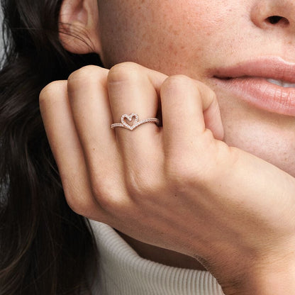 Sparkling Wishbone Heart Ring