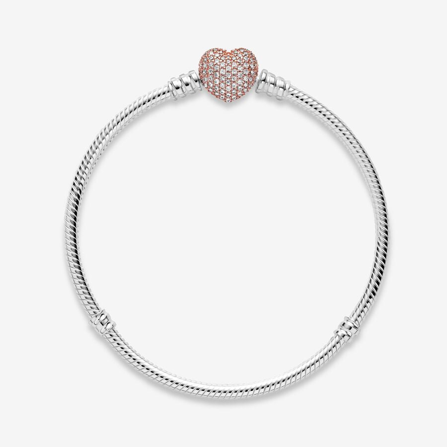 Pandora Moments Pavé Heart Clasp Snake Chain Bracelet