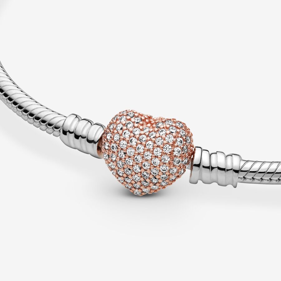 Pandora Moments Pavé Heart Clasp Snake Chain Bracelet