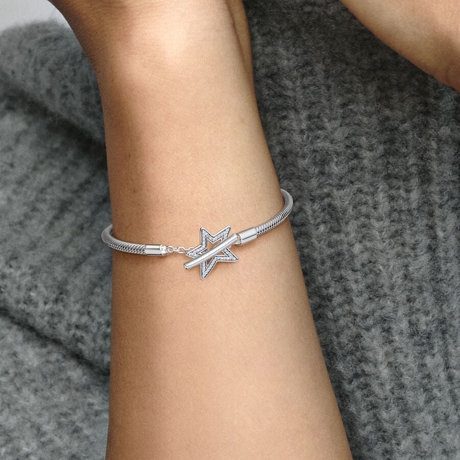 Pandora Moments Asymmetric Star T-bar Snake Chain Bracelet