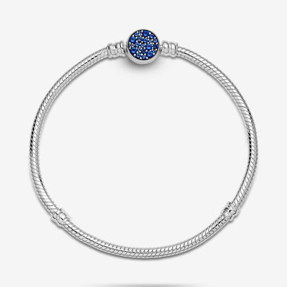 Pandora Moments Sparkling Blue Disc Clasp Snake Chain Bracelet