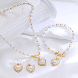 1Set New Personalize, Fashion, And High-End Set with Zircon Heart-Shaped Pearl Bracelet, Earrings, And Necklace, Three Piece Set