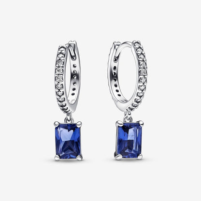 Blue Rectangular Sparkling Hoop Earrings