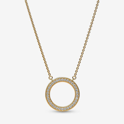 Pandora Signature Pavé & Hearts Circle Pendant Necklace